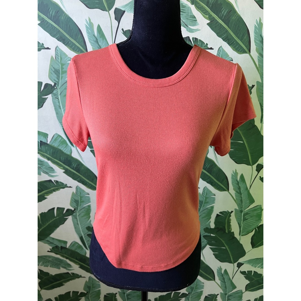 Old Navy Ribbed Short Sleeve Top Women Medium Orange